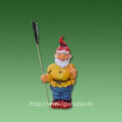 Garten-Figur Zwerg mit gelber Jacke und Besen