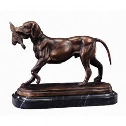 Tier-Figur Jagdhund mit Beute aus Bronze