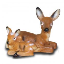 Tier - Skulptur Liegende Rehe - Mutter mit Kind