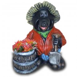 Dekorations - Figur Maulwurf mit Blumen - Fass und Spaten