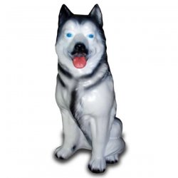 Hunde - Skulptur Husky mit leuchtend blauen Augen