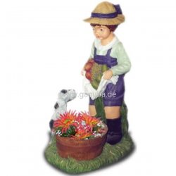 Deko - Figur Mädchen mit Früchten, Hund und Blumentopf