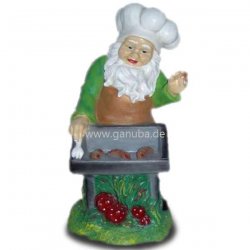 Deko - Figur Gartenzwerg mit Kochmütze beim Grillen