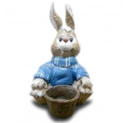 Tier - Skulptur Kuscheliger Hase mit Korb